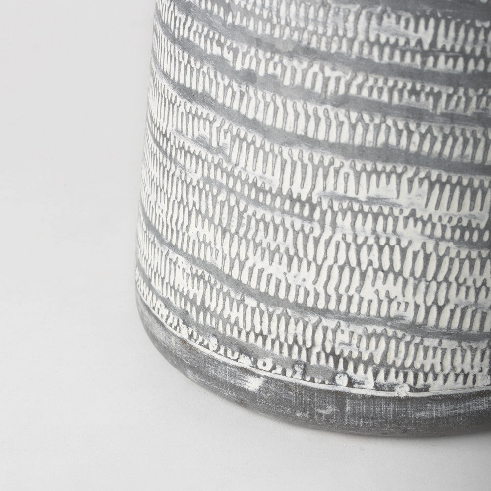Gray and White Patterned Metal Jug