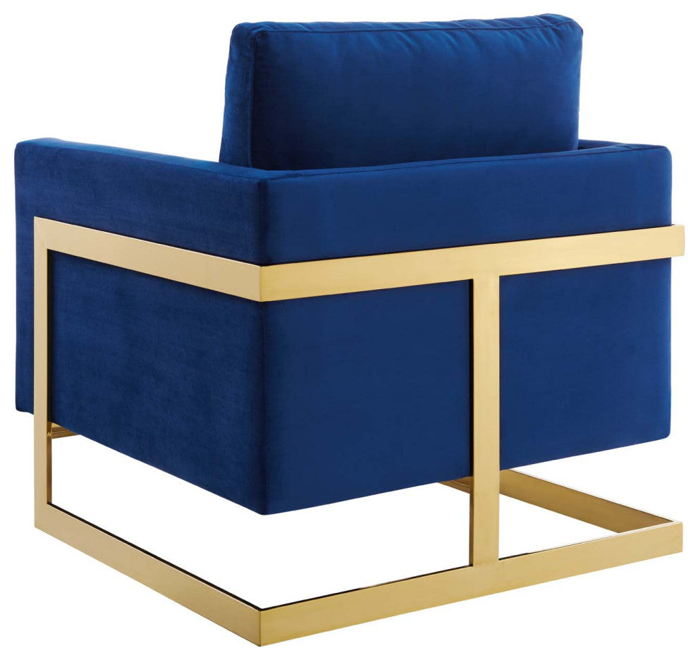 Accent Chair, Velvet, Metal, Gold Blue Navy, Modern, Living Lounge Hospitality