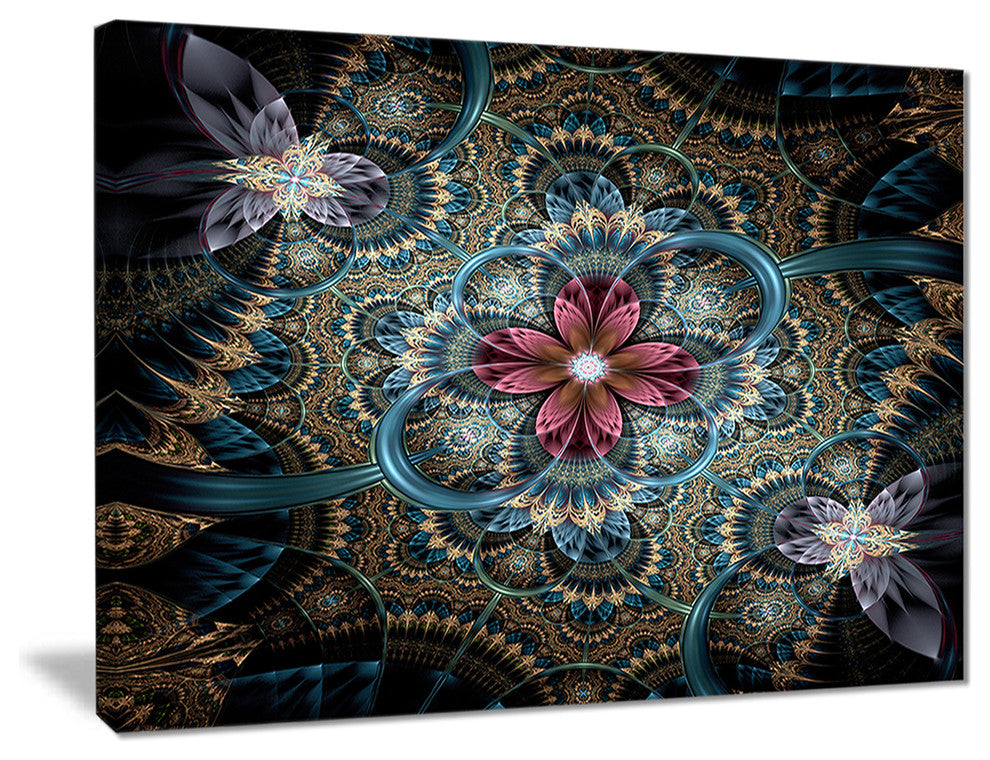 "Dark Purple Fractal Flower" Digital Floral Canvas Print, 20"x12"