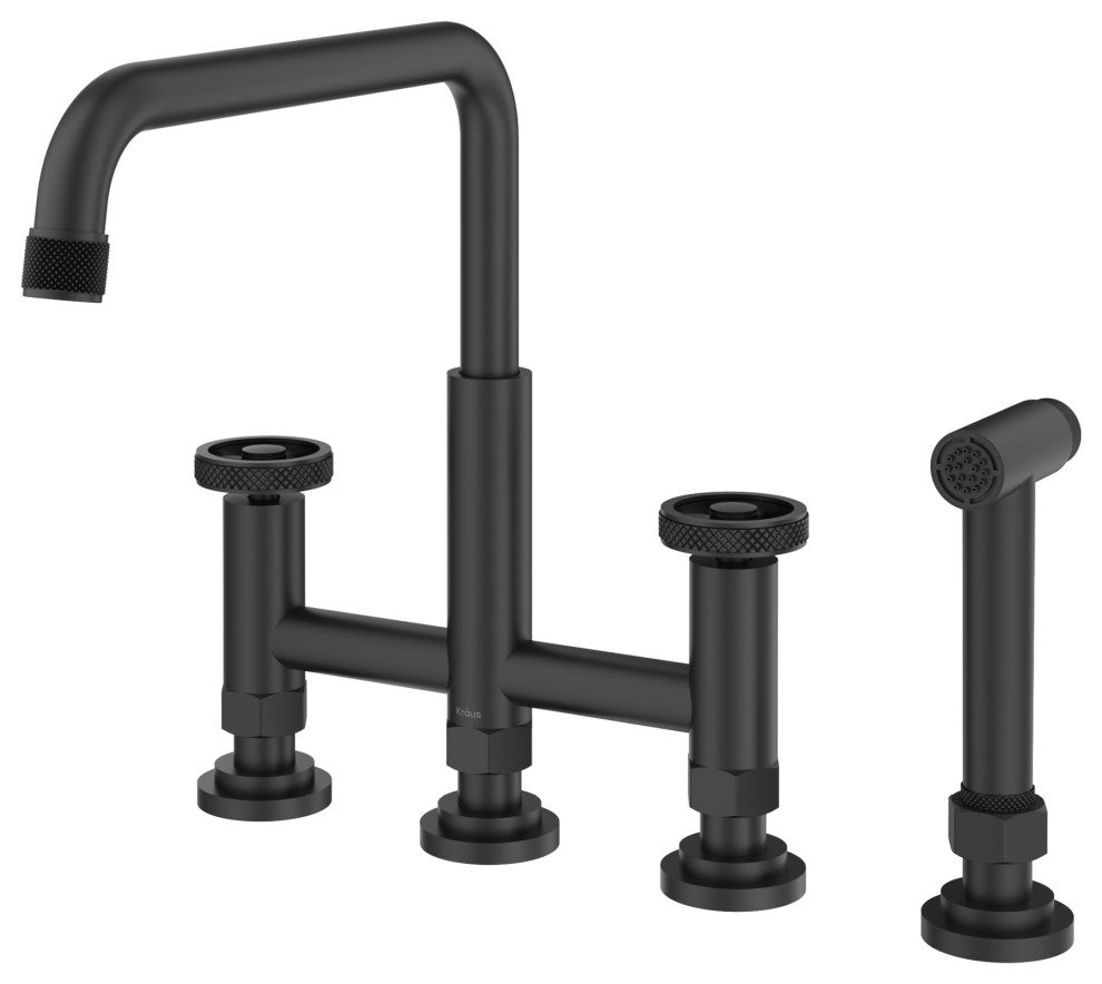 Urbix Transitional 2-Function Bridge Kitchen Faucet, Matte Black/ Grey