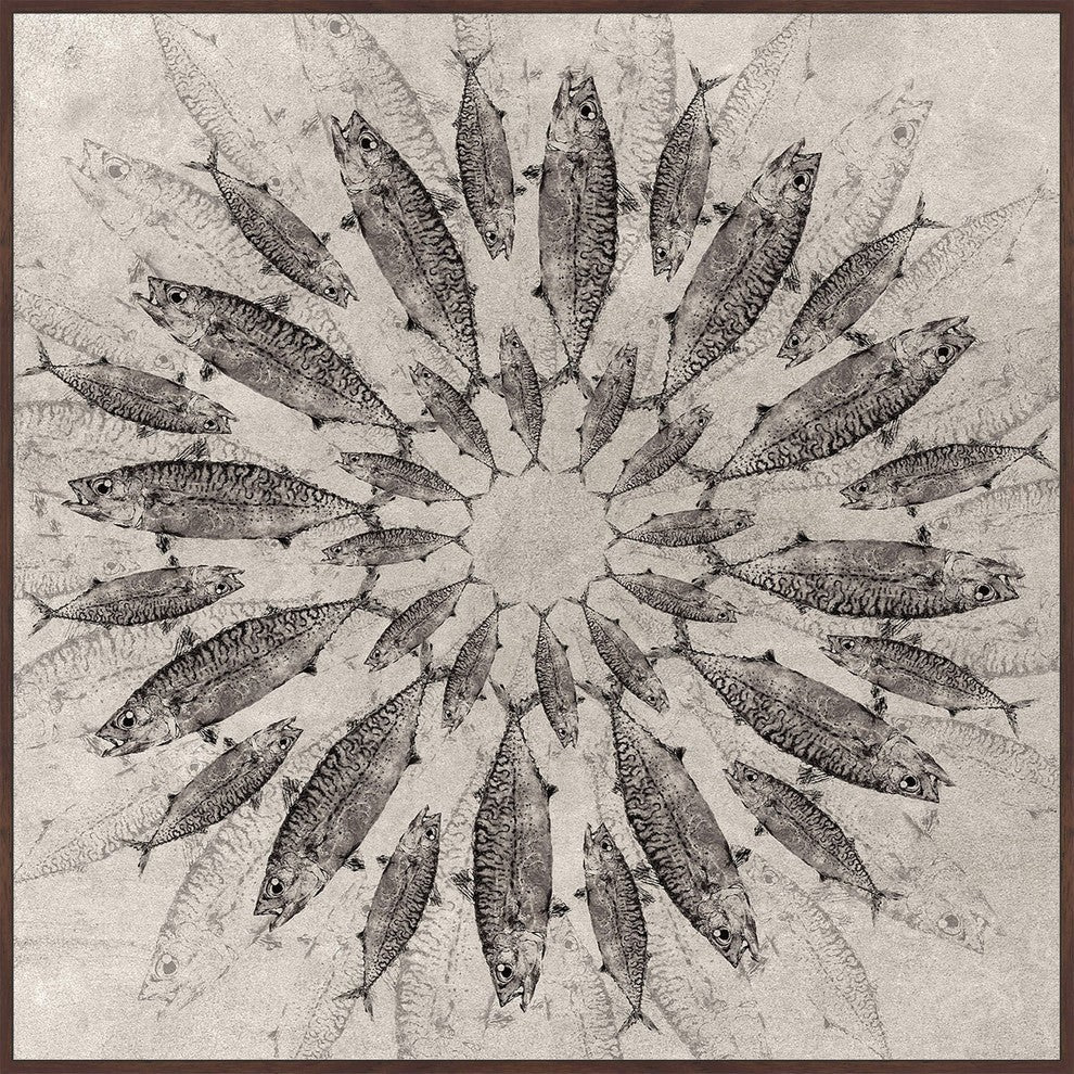 "Concentric Fish" Floater Framed Painting Print on Canvas, 32"x32"