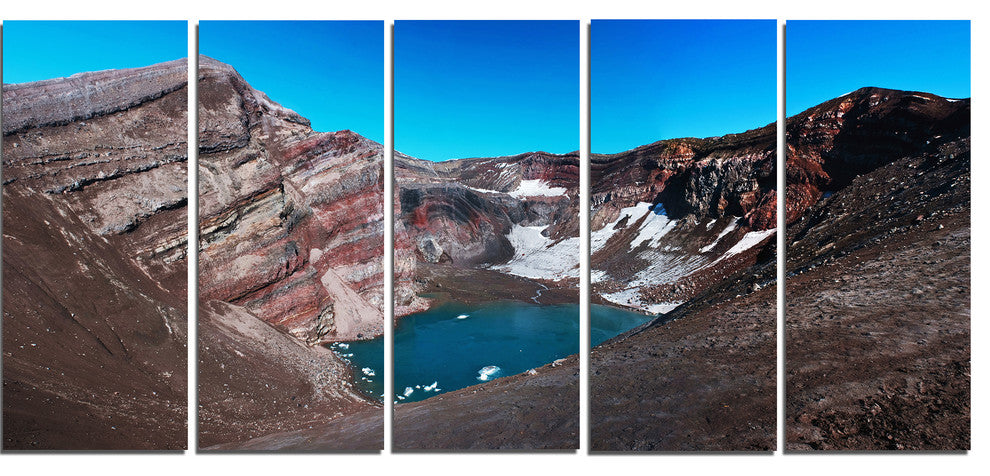 Volcano Kamchatka Panorama, Landscape Canvas Wall Art, 60"x28", 5 Panels