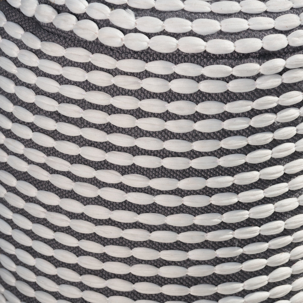 GDF Studio Collier Outdoor Handcrafted Cylinder Pouf Ottoman, White