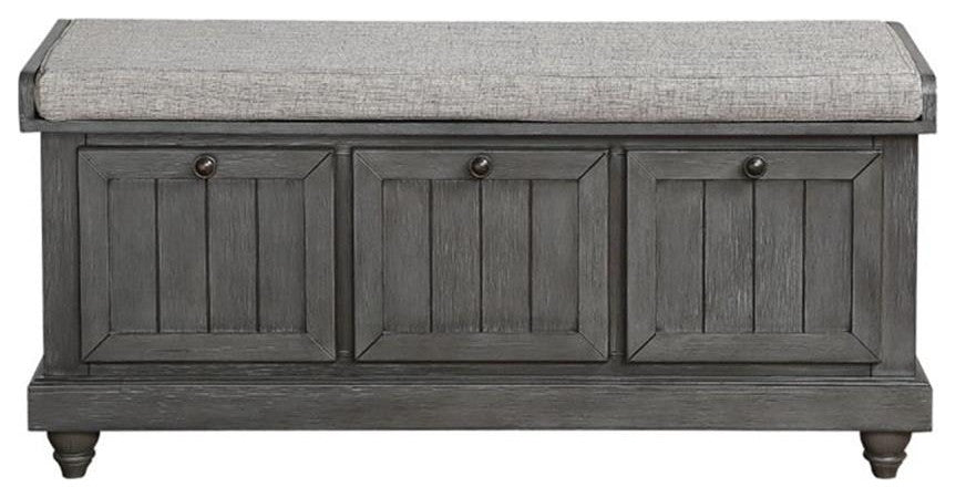 Lexicon Woodwell Wood Storage Bench in Dark Gray