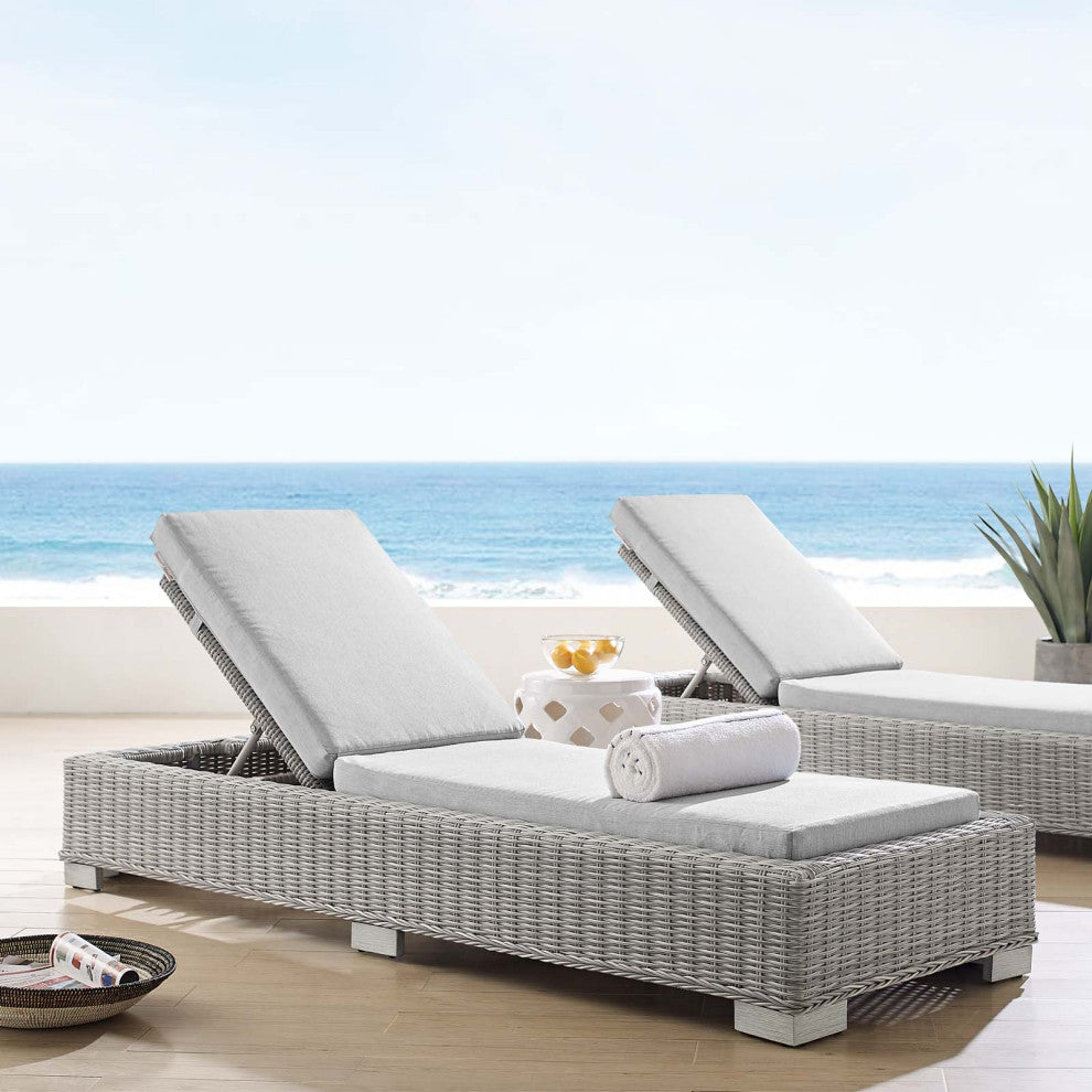 Lounge Chair Chaise, Sunbrella, Rattan, Wicker, Gray, Modern, Outdoor Patio