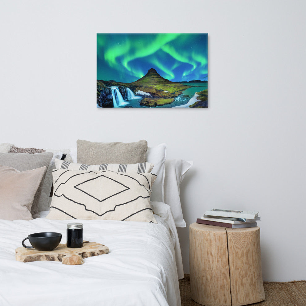Winter Mountain Northern Lights Landscape Photo Canvas Wall Art Prints, 24" X 36"
