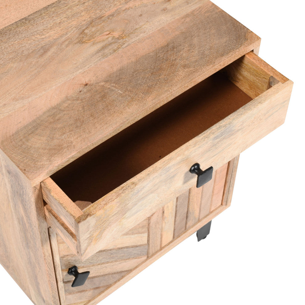 GDF Studio Vintage Hand-Crafted Line Wood Nightstand with Drawer, Natural