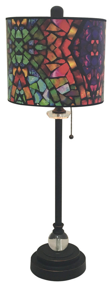 28" Crystal Lamp With Mosaic Stained Glass Shade, Oil Rubbed Bronze, Single
