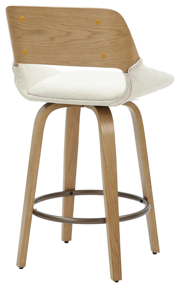 Mid-Century Modern Fabric and Wood 26" Counter Stool With Swivel, Beige/Natural