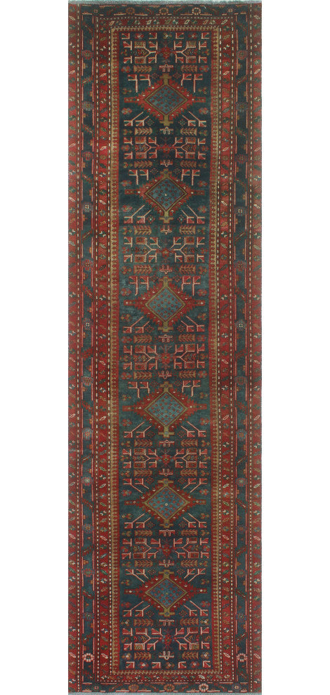 Fine Vintage Distressed Clarissa Navy/Red Runner, 3'7x13'5
