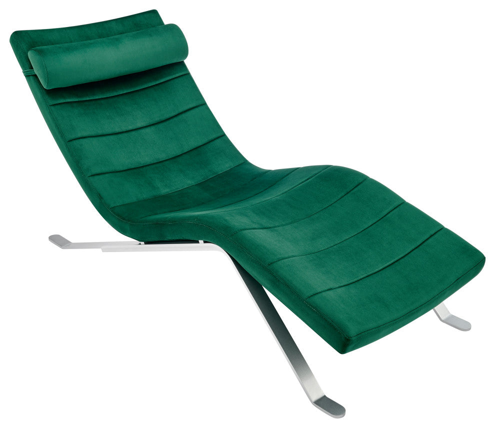 Gilda Lounge Chair, Green Velvet With Silver Base
