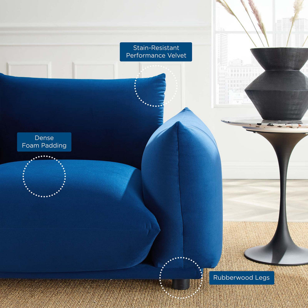 Armchair Accent Chair, Velvet, Blue Navy, Modern, Living Lounge Hospitality