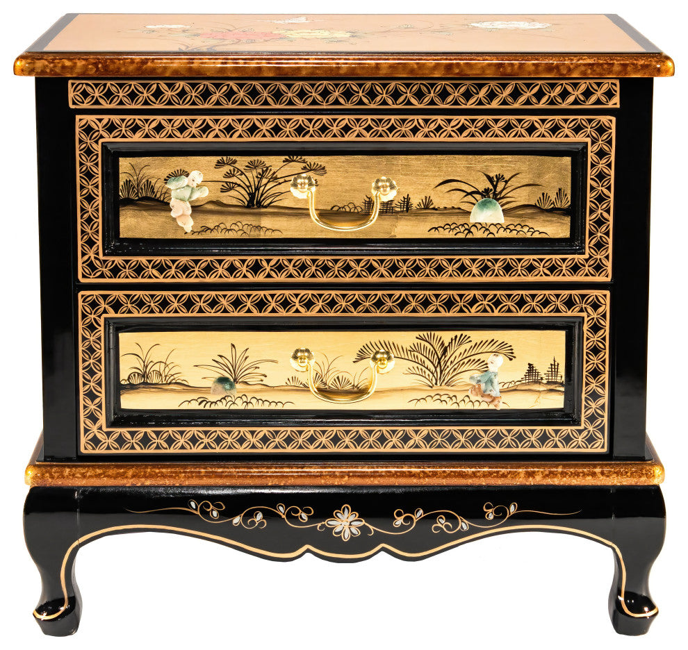 Gold Lacquer Two-Drawer Chest Royal Ladies