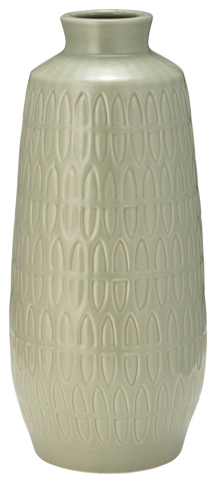 Ceramic 15"H Carved Vase, Cucumber
