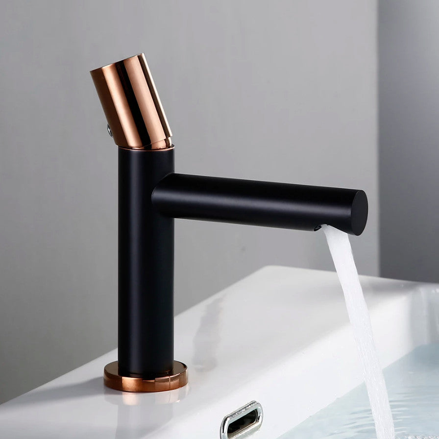 Wasser™ Solid Brass Single Handle Bathroom Sink Faucet, Black & Rose Gold