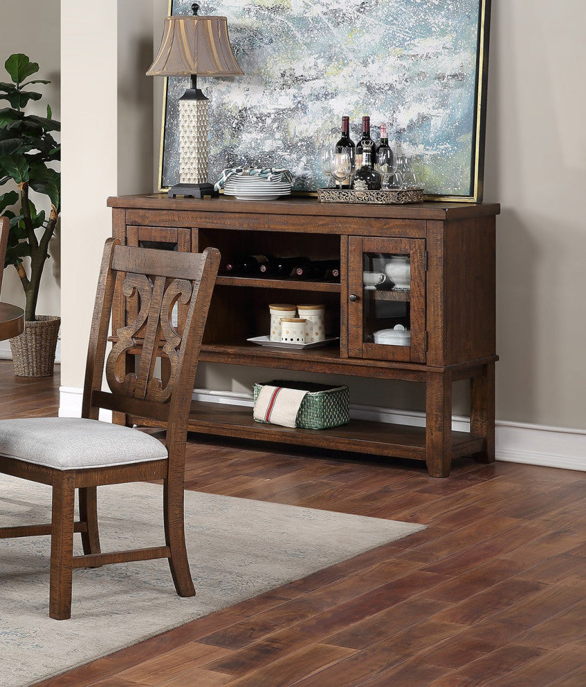Wood Server With Open Shelves, Brown