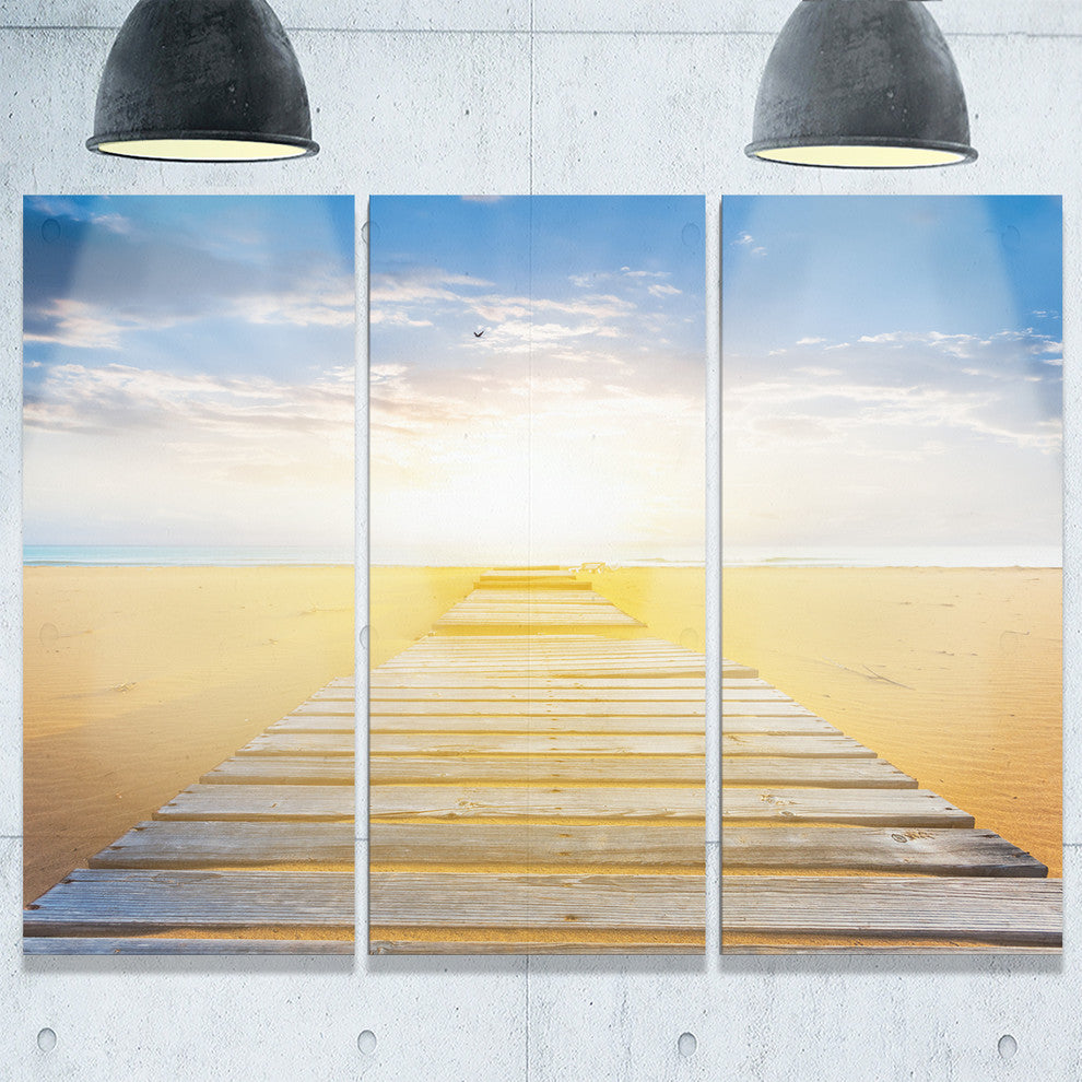 "Wooden Road at Blue Sea Beach" Sea Bridge Metal Wall Art, 3 Panels, 36"x28"