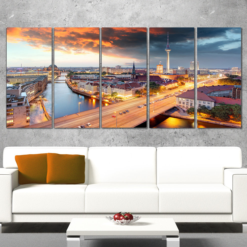 "Berlin at Dawn With Dramatic Sky" Canvas Print60"x28", 5-Panels