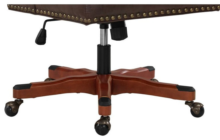 Unique Office Chair, Cushioned Seat & Nailhead Trim Accents, Brown Faux Leather