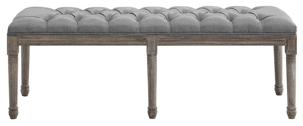 Province French Vintage Performance Velvet Bench, Light Gray