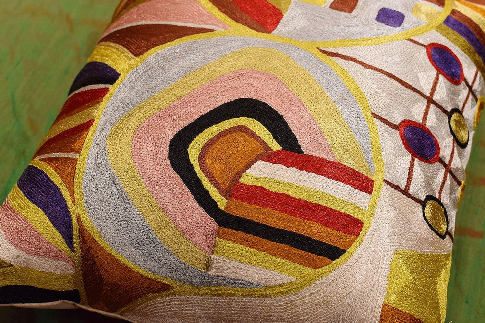 Hundertwasser Biomorph II Accent Pillow Cover Handmade Art Silk 18x18"