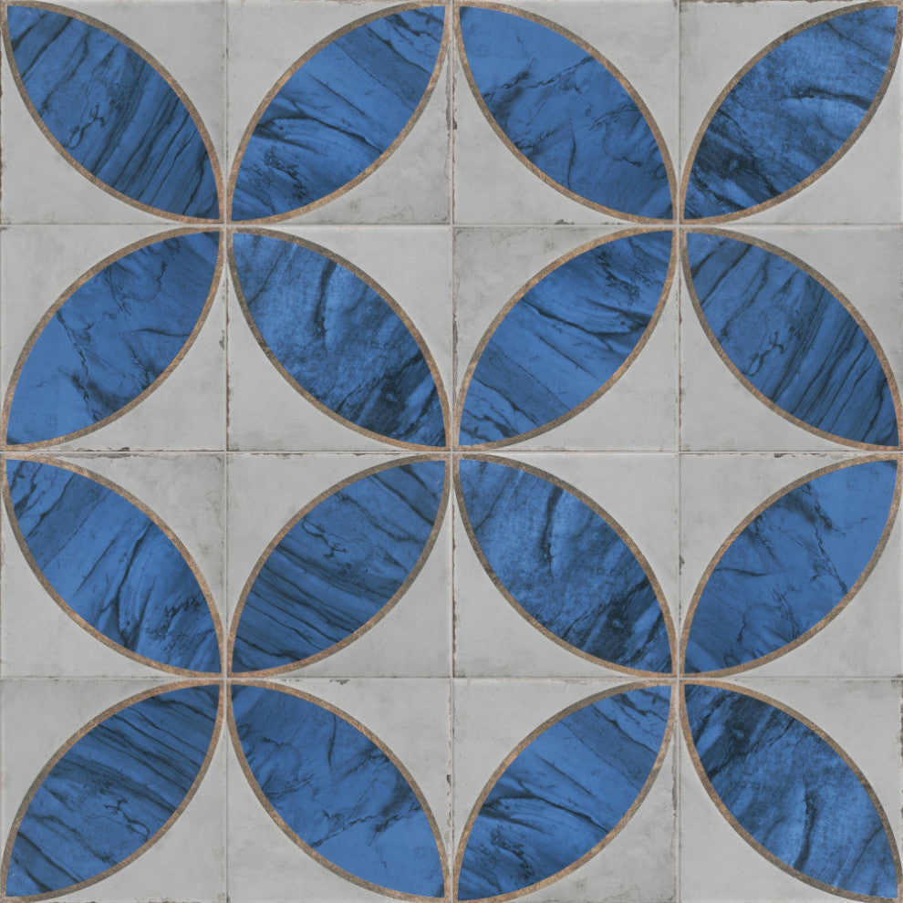 Renaissance Deco Indigo Mandorla Porcelain Floor and Wall Tile