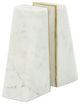Set of 2 Marble 7"H Slanted Bookends With Gold Trim, White