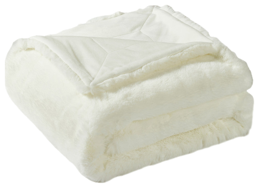 Heavy Faux Fur Throw, Antique White, 50"x60"