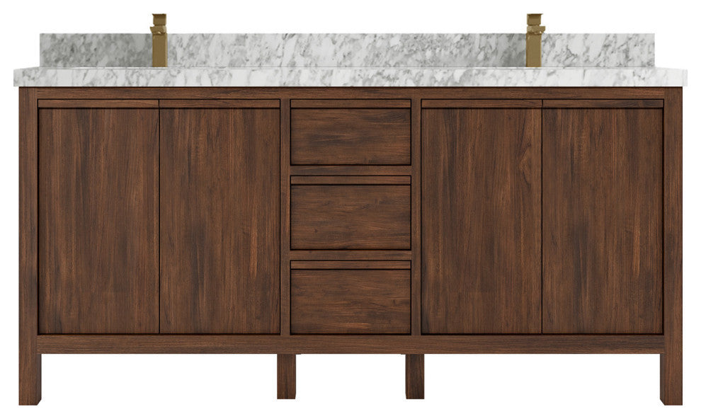 Elizabeth 72 Double Sink Bath Vanity in Dark Walnut Teak 2" Carrara Marble