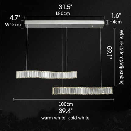 Induno Olona | Modern Crystal S-shaped LED Chandelier for Living Room, Silver, Cool Light