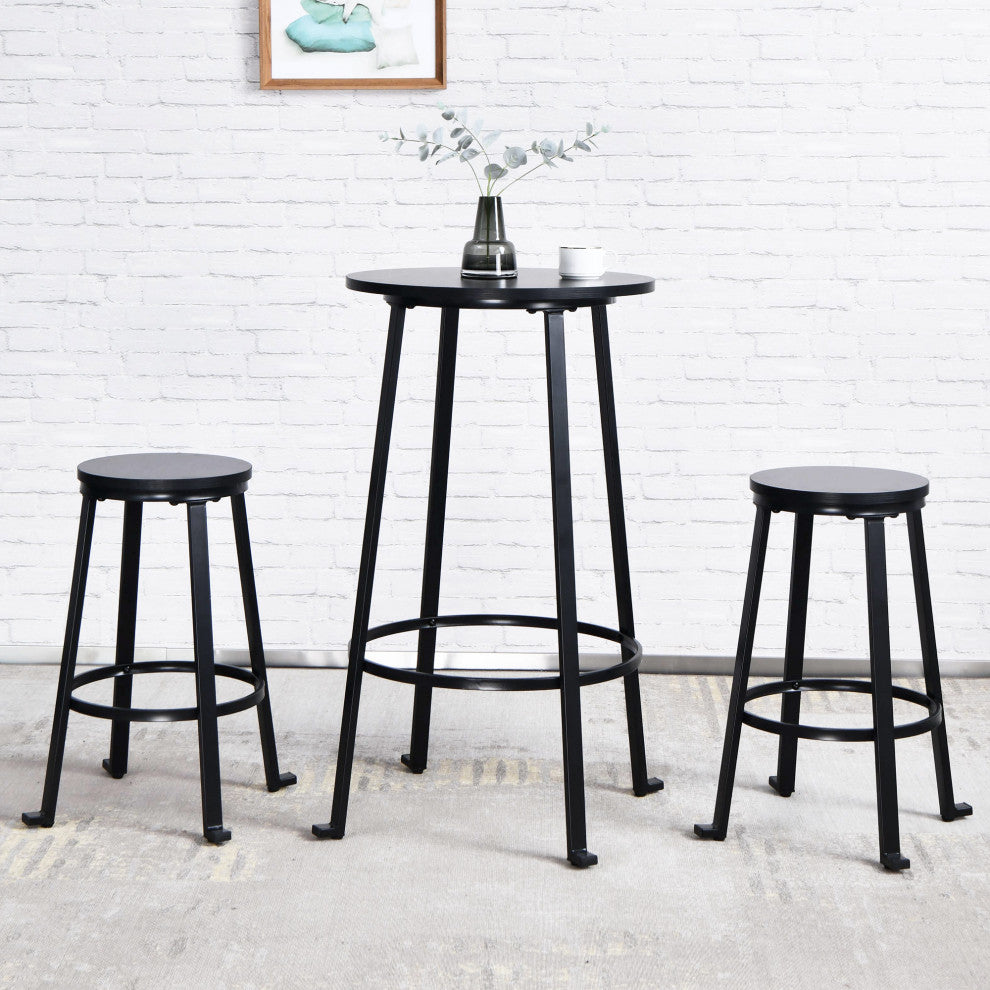 Bistro Pub Metal Dining Set (1 Table + 2 Stools), Black