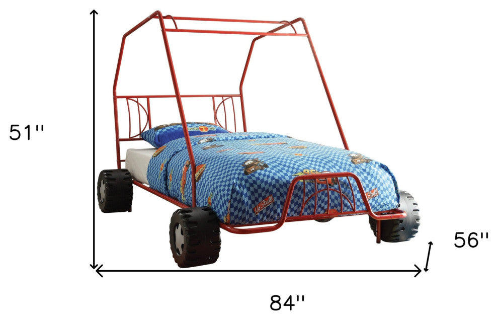 84"x56"x51" Twin Red Go Kart Metal Tube Bed