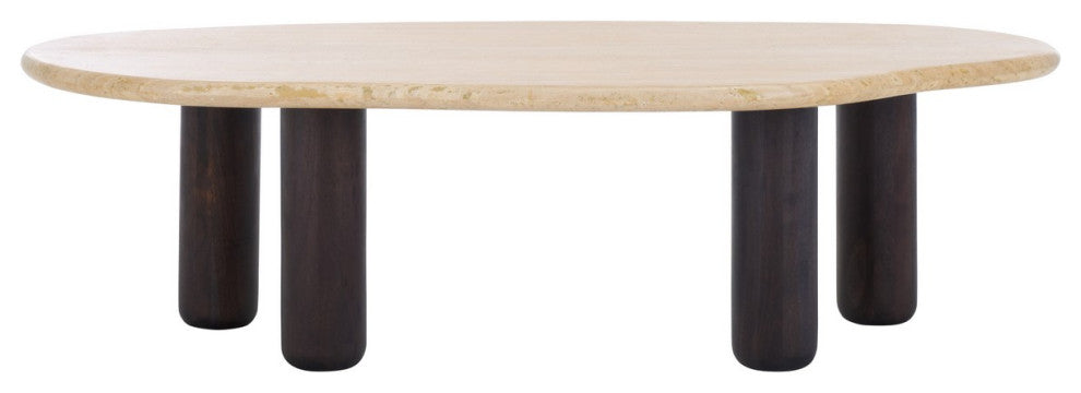 Safavieh Couture Celestyn Travertine Coffee Table, Travertine/Walnut