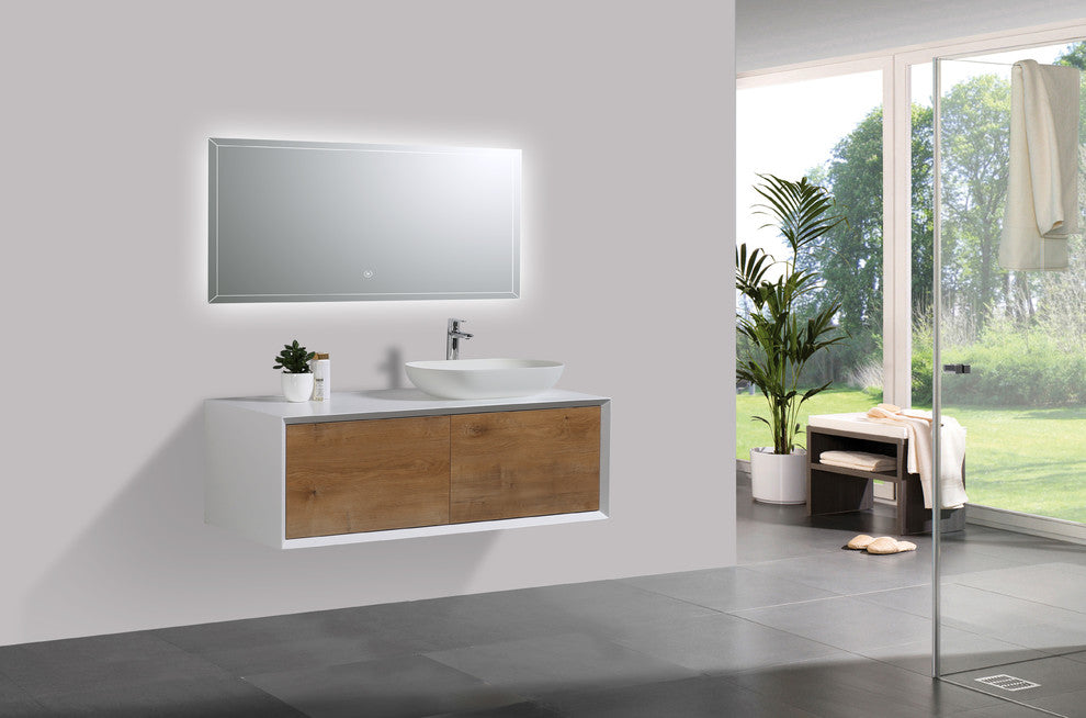 Alma-Fiona 48"  Nature finish Floating Vanity With One Sink, Right