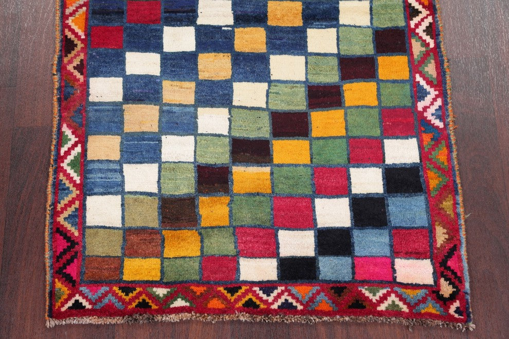 Consigned, Plaid Hand-Knotted Gabbeh Persian Design Oriental Area Rug, 5'1"X3'1"