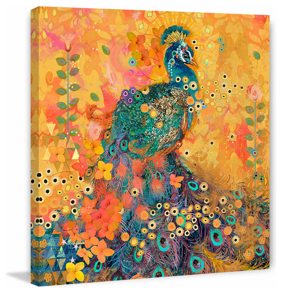 "Africkarma Peacock" Canvas Print by Evelia, 80x80 cm