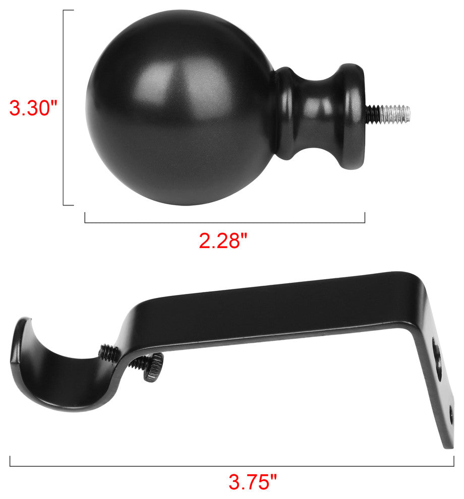 Utopia Alley Curtain Rod with Round Finials, Adjustable Length 28-48", Black