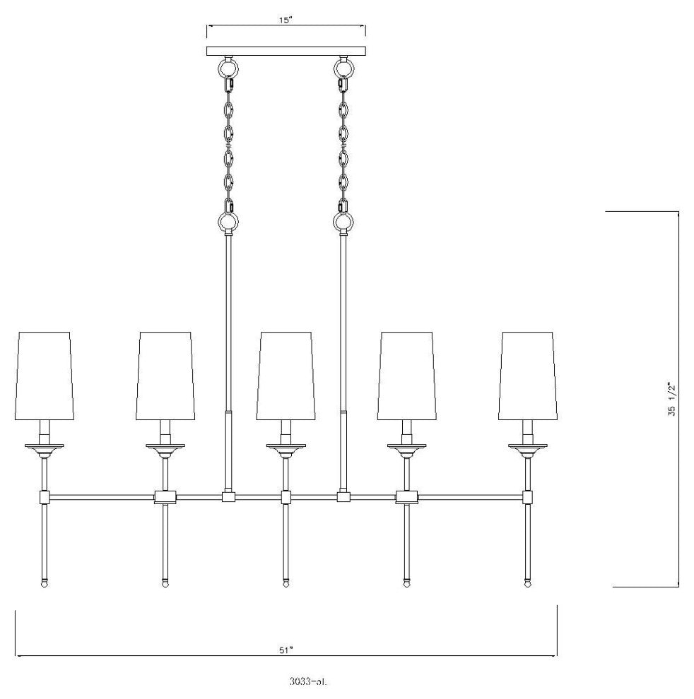 Emily Five Light Chandelier, Rubbed Brass