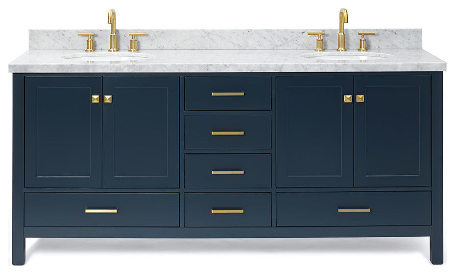 ARIEL Cambridge 73" Rectangle Sinks Bath Vanity White Quartz Midnight Blue