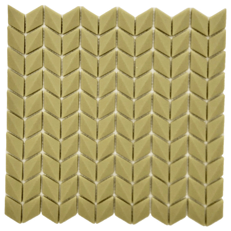 11 1/2"x12" Chevron Recycled Glass Tile, Avocado