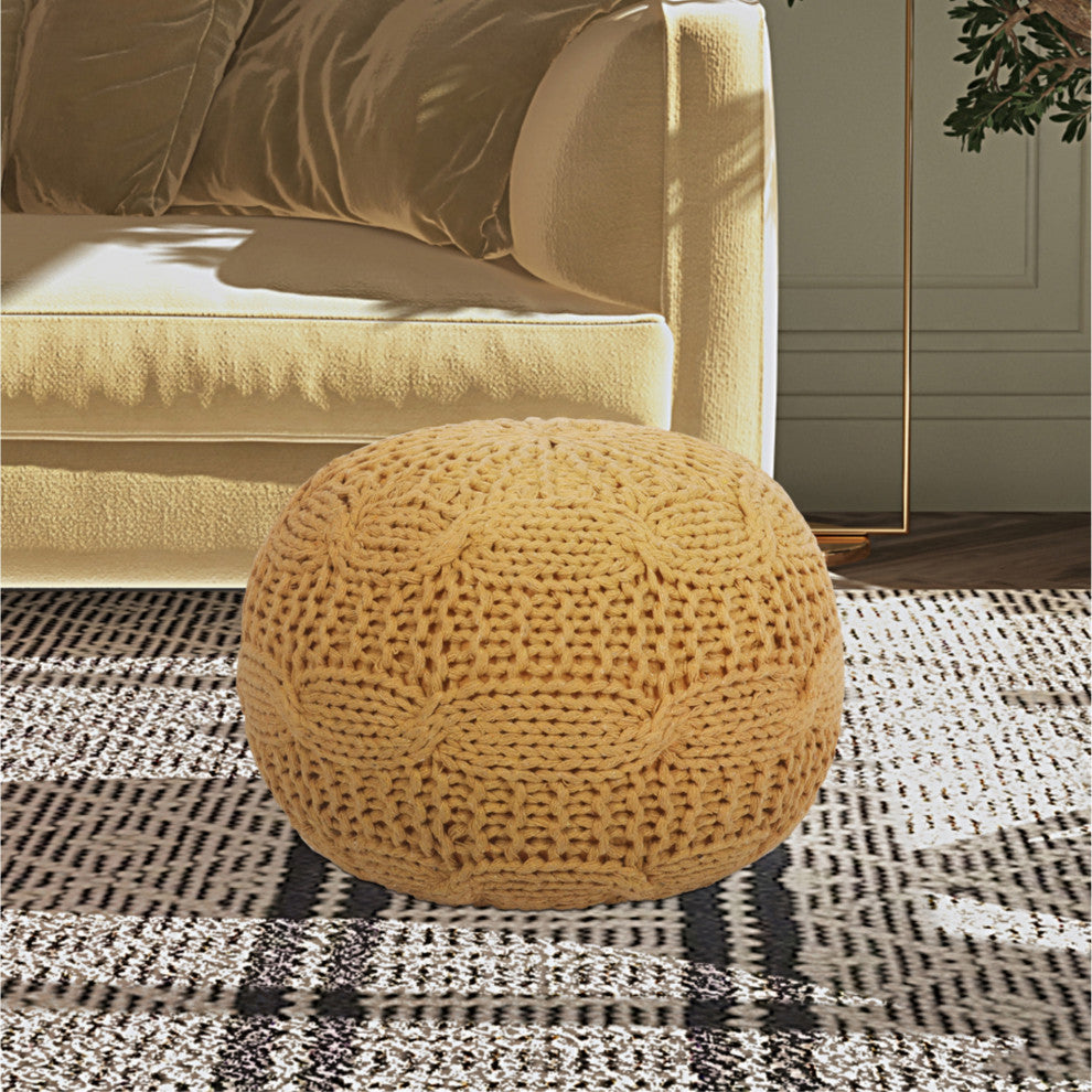 Alonna Cotton Yarn Pouf, Yellow