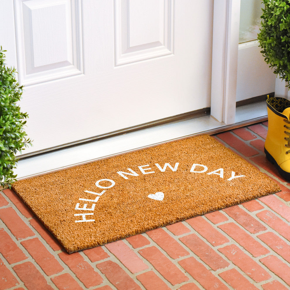 Calloway Mills Hello New Day Doormat, White, 17" X 29"