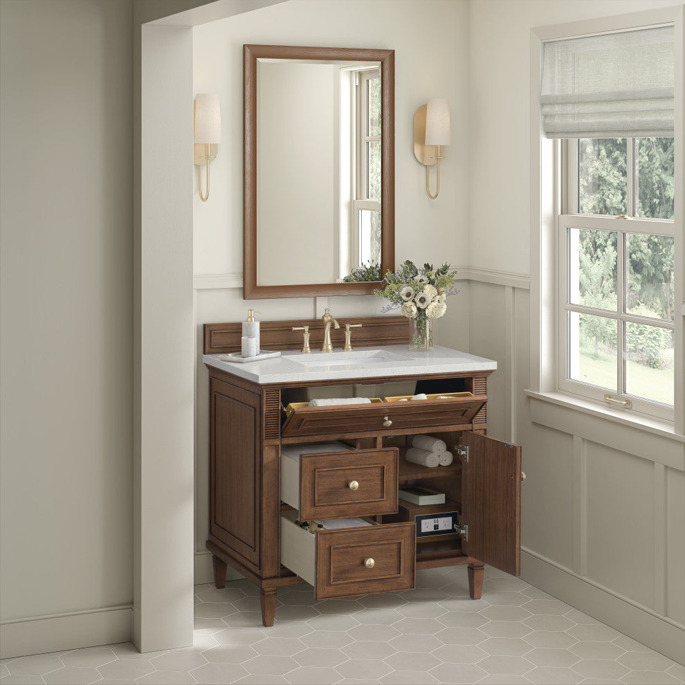 Lorelai 36" Single Vanity, Mid-Century Walnut, 3 CM Lime Delight Top
