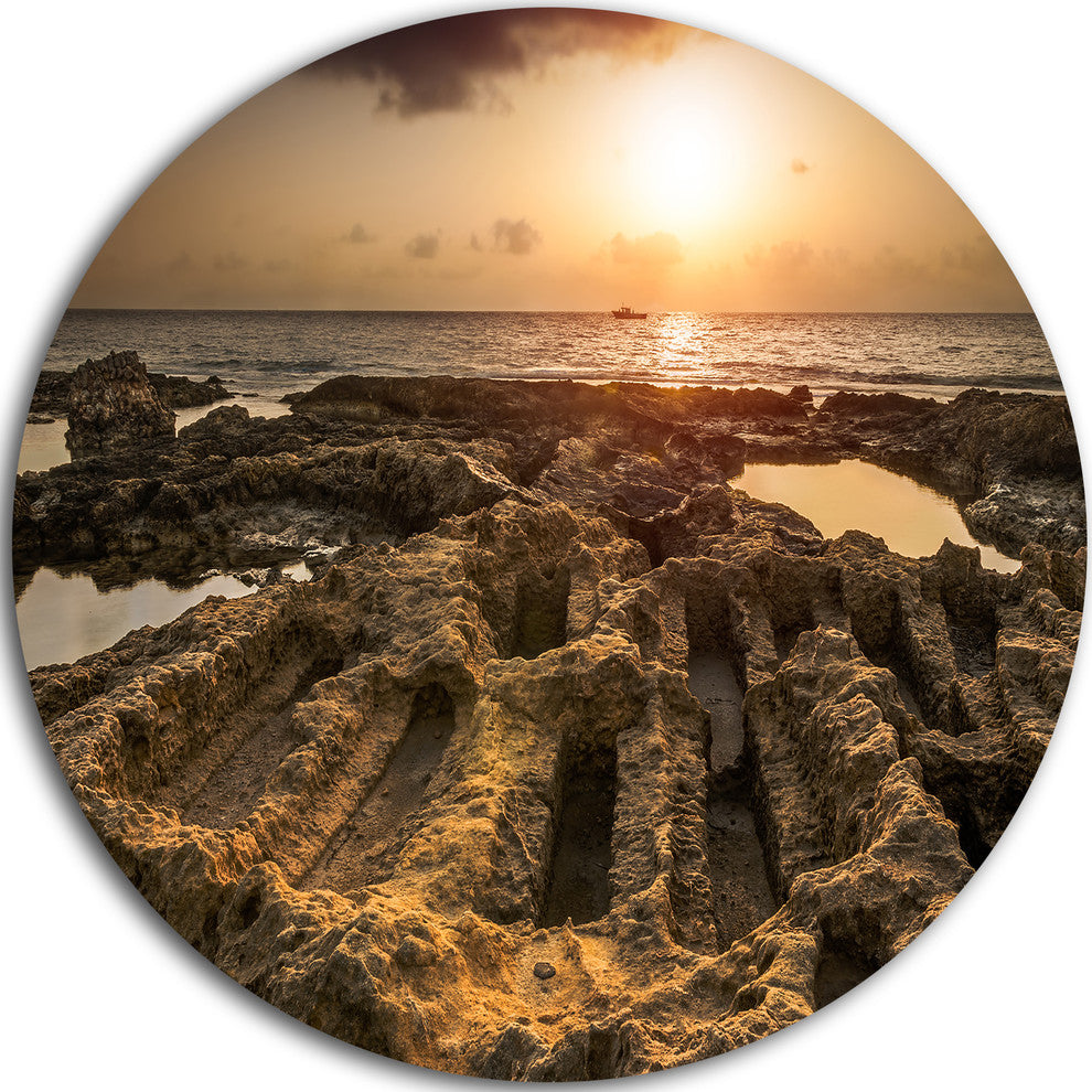 Glowing Sunlight On Ancient Ruins, Landscape Disc Metal Wall Art, 23"