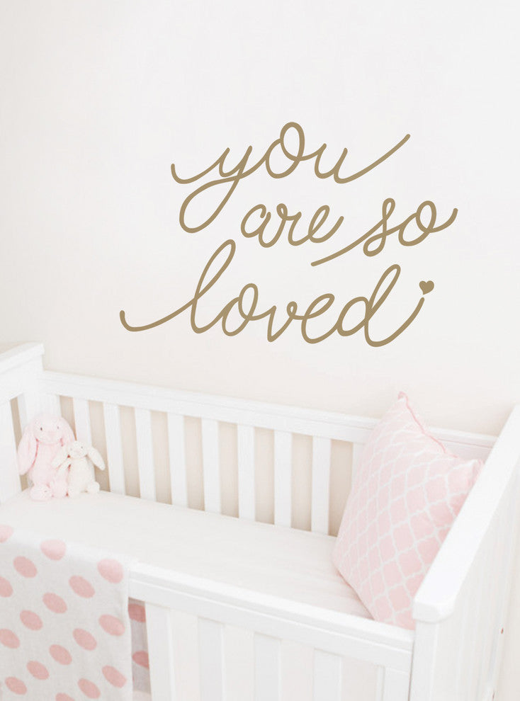 You Are So Loved Quote Wall Decal with Diamonds, Dots, and Heart, Gold