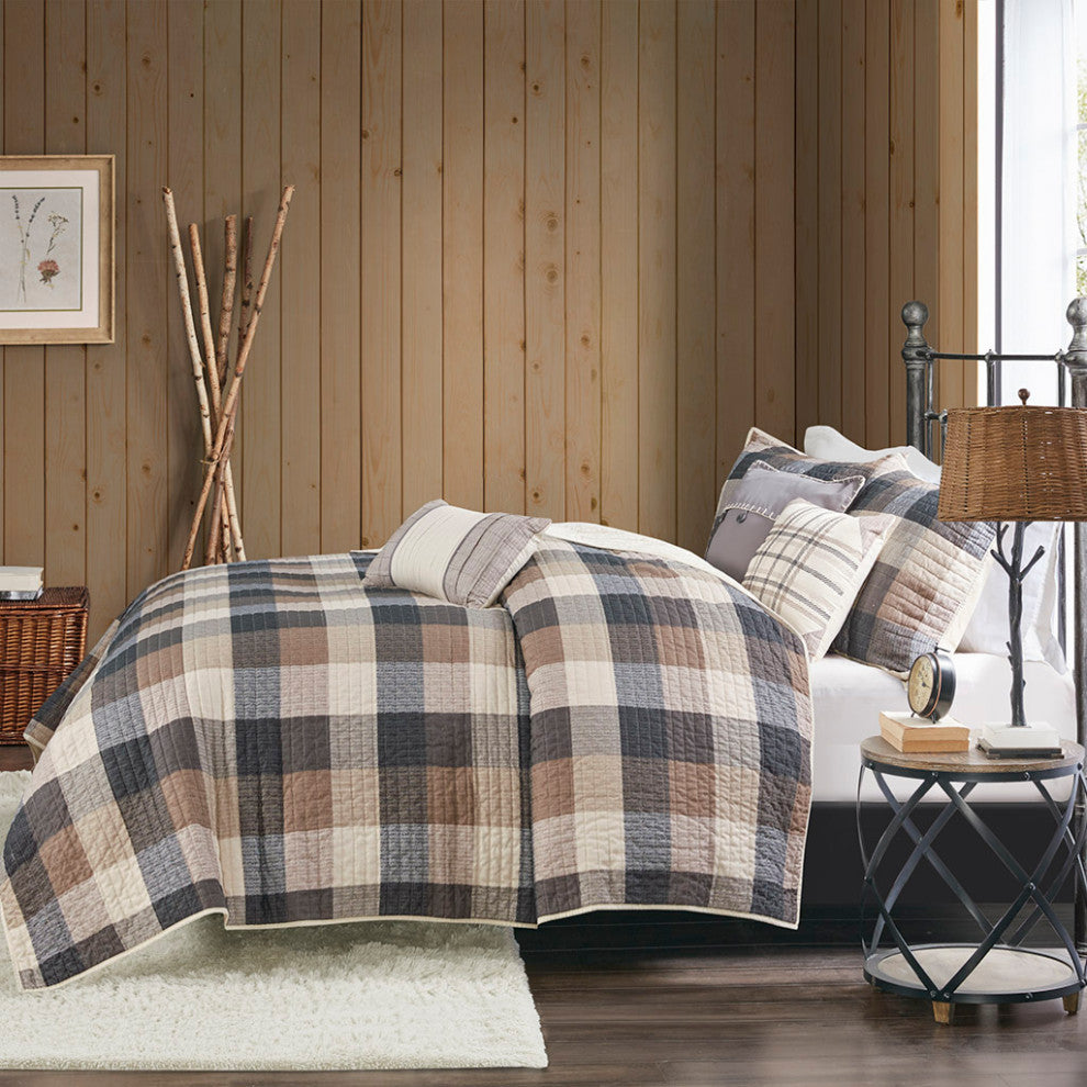Madison Park Ridge 6 Piece Printed Herringbone Quilt Set With Throw Pillows