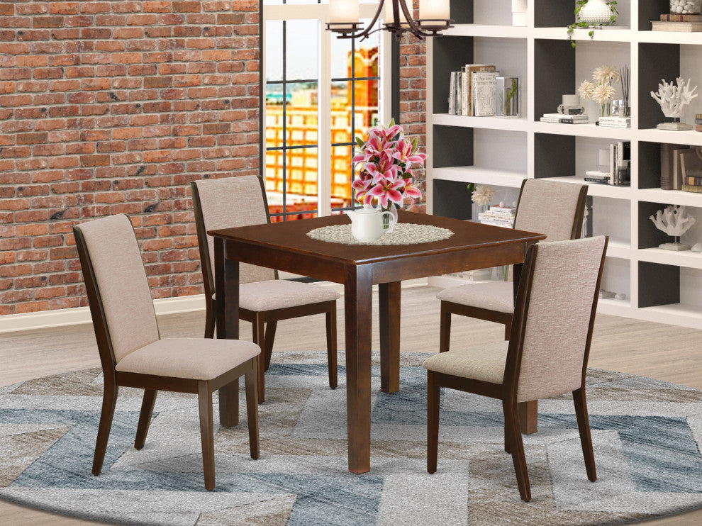 5Pc Kitchen Set 4 Upholstered Dining Chairs, Wood Table, Mahogany Finish