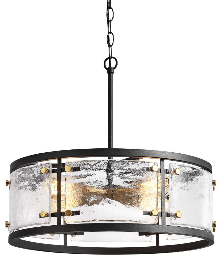 Iris Black 5-light Water Textured Glass Drum Pendant Chandelier