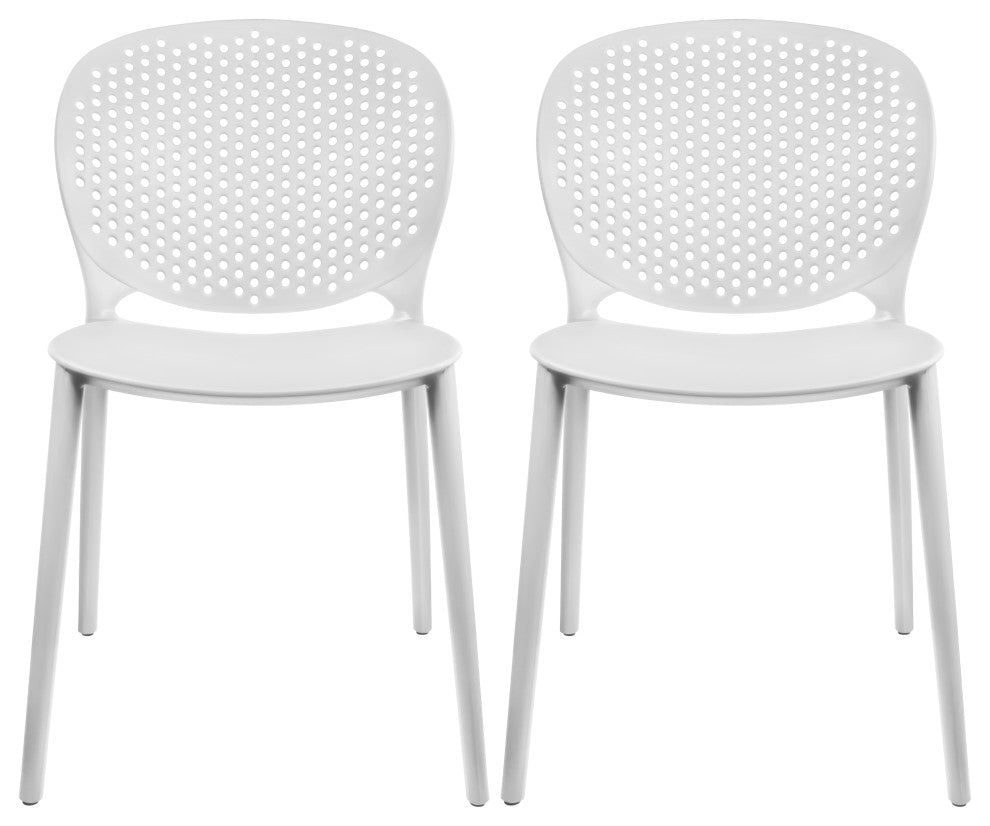 Stackable Plastic Armless Side Dining Chairs Fully Assembled Set of 2, White