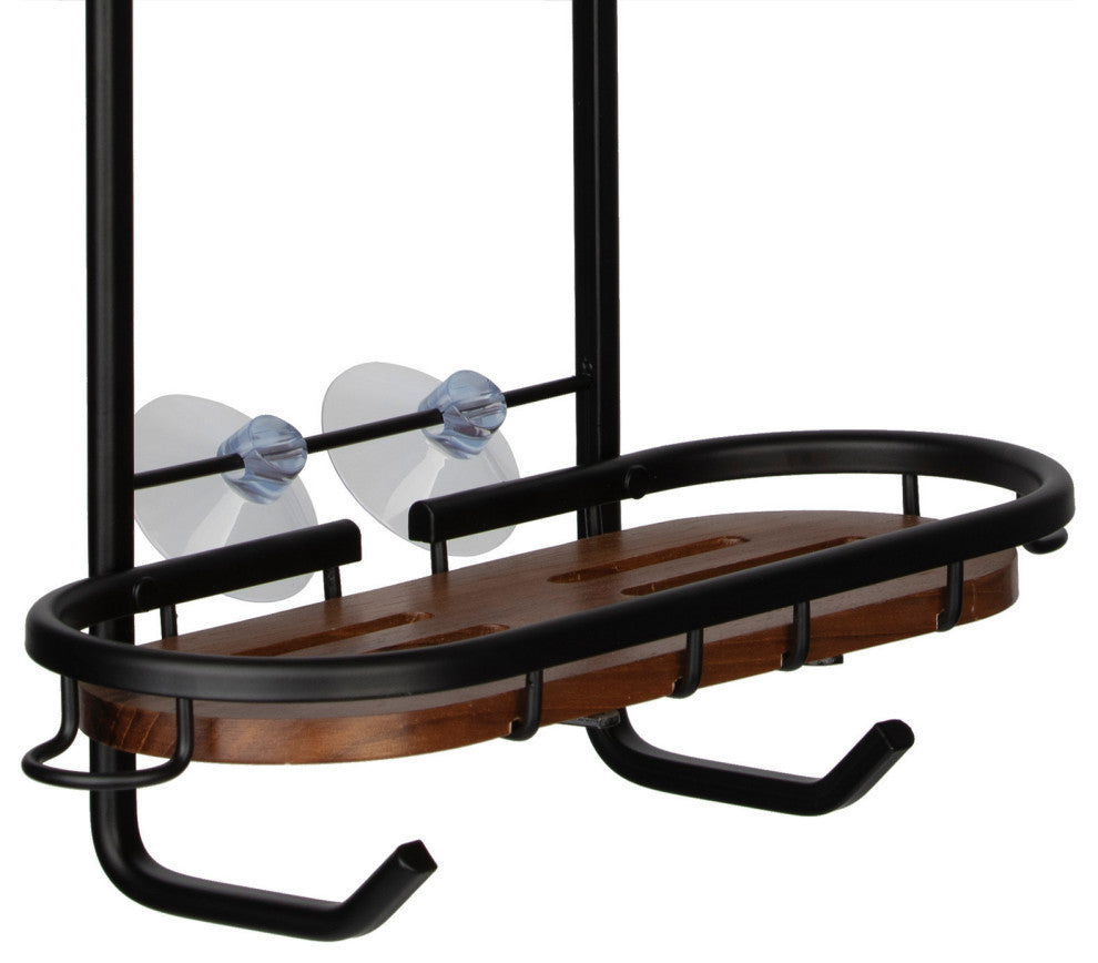 Utopia Alley Tia Rustproof Over the Shower Caddy, Teak Shelves, Matte Black